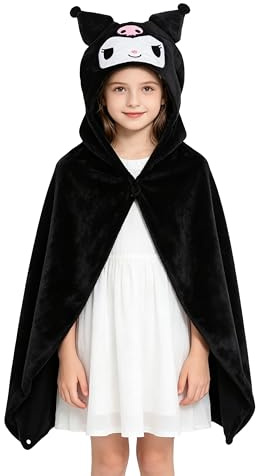 WANHONGYUE Kuromi Mantello con Cappuccio Poncho Invernale Sciarpa Stola Scialle in Pile Caldo Coperta Felpa per Donna Ragazze, Nero, Taglia unica