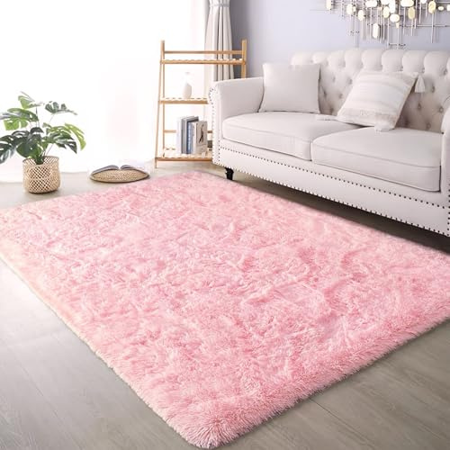 AIMECO Area Rugs for Bedroom, 120 x 160 cm Fluffy Rug Carpet Shag Rug for Bedside Living Room Nursery Girls Bedroom, Pink