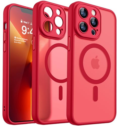 CANSHN 2024 Neu für iPhone 13 Pro Max Hülle mit Kameraschutz für Magsafe (TOP Militärschutz & Magnetkraft) Extrem Haltbarkeit Hülle iPhone 13 ProMax Case Stoßfest, Rot