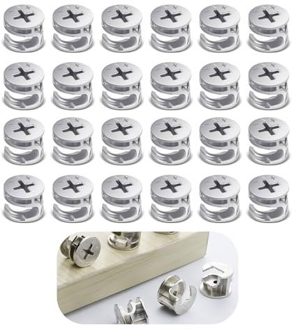 Shinsilur 24 Pcs Furniture Connecter Cam Lock Fittings,Silver Furniture Cam Lock Nut for Office Setups Cabinet Drawer Dresser Wardrobe Furniture Panel Connecting（11.6mm*16mm）