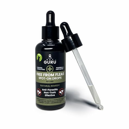 The Pet Guru - FREE FROM FLEAS Spot-on Drops for Cats - Non-toxic Natural Fast Acting Spot-on Flea Treatment - Flea Control, 100ml