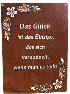 Bornhöft Gartenschild 'Das Glück ist das Einzige das sich verdoppelt wenn man es teilt!' - Rost, 24cm x 17.5cm, Metall