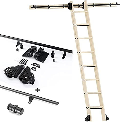 CuNtoHHH Schiebeleiter-Hängeschiene, komplettes Hardware-Set (ohne Leiter), 3,3 bis 20 Fuß langes rundes Rohr, Schiebebibliotheks-Hardware, Rollschienen-Kit, Verlängerungsschiene, rustikales Schwarz