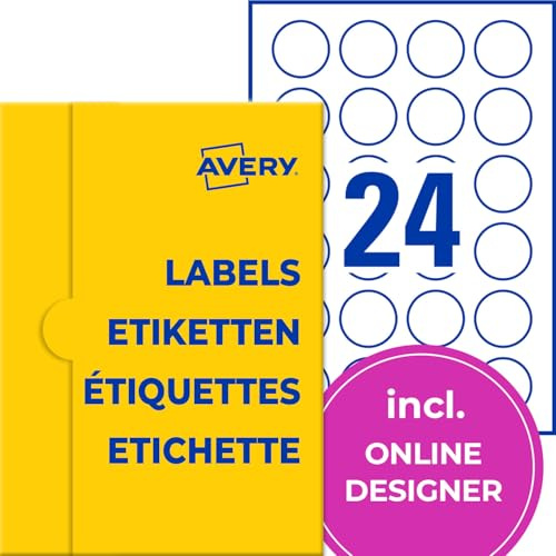 AVERY Zweckform P3415-25 Runde Etiketten (600 Klebepunkte, Ø40mm auf A4, runde Aufkleber zum Bedrucken, selbstklebende Produktetiketten, permanent haftende Marmeladenetiketten) 25 Blatt, weiß