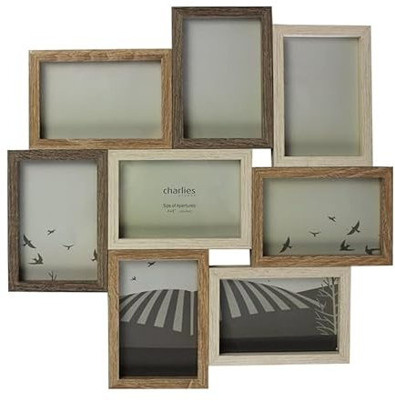 Charlies Collage Picture Frame - 8 Aperture, 46cm x 46cm, Wooden Effect, Rustic Style