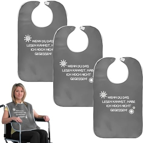 LANZLC Lot de 3 bavoirs pour adultes, réutilisables, lavables, drôles avec fermeture Velcro, « Si vous pouvez lire ça, je n'ai pas encore mangé », gris, M