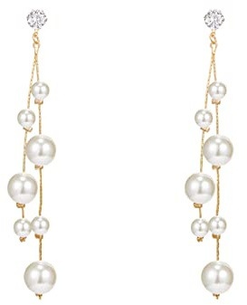 Lange doppelte Quaste Perlenohrringe dünn baumeln Gold elegante Perle Quaste Ohrringe Hochzeit Frauen Zubehör Schmuck Ohrringe für Frauen Palmblatt Ohrringe Amethyst Ohrringe Ohrringer Stecker Silber