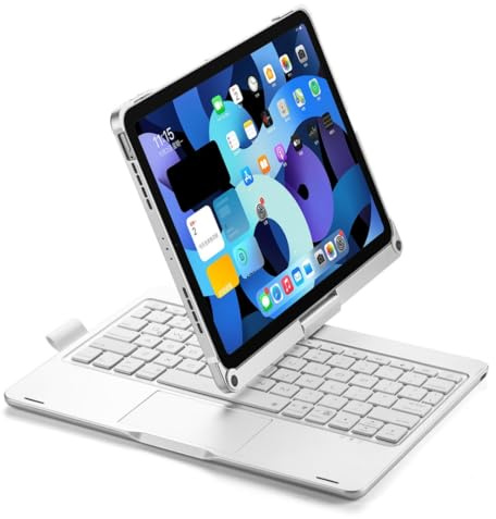 Kaidisen 360° drehbare Tastatur für iPad Air 11 M3 M2/Air 4./5. Generation 11/Pro 11 4./3./2./1. Generation Gehäuse mit Touchpad Beleuchtet 7 Farben Silber