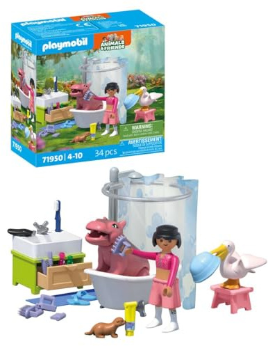 Playmobil | Djur och vänner | Baddjurskoj | Leksaker från 4 år | Present till barn | Uppmuntrar till kreativitet | Djurvård och bad med tillbehör | 71950