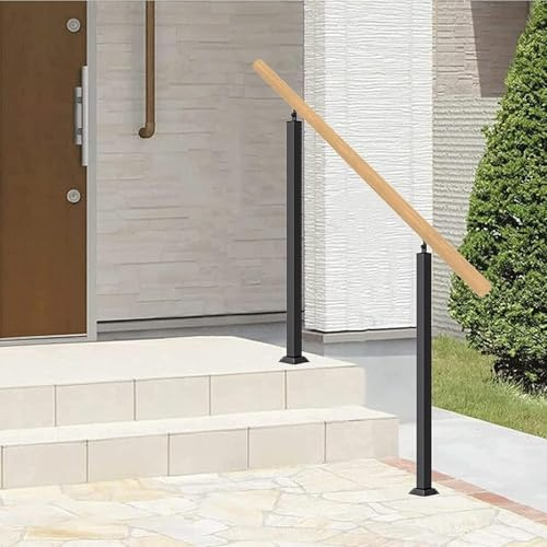 Scala in legno antiscivolo per interni per anziani con asta di supporto in ferro battuto per esterni (opzioni di colore)