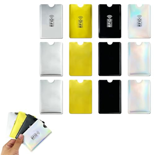 RTRTGS 12 unidades fundas bloqueadoras RFID, funda tarjeta credito, tarjetero rfid bloqueo, soporte para RFID, protector de identificación RFID, para mujeres y hombres (9 x 6 cm) (colorido)