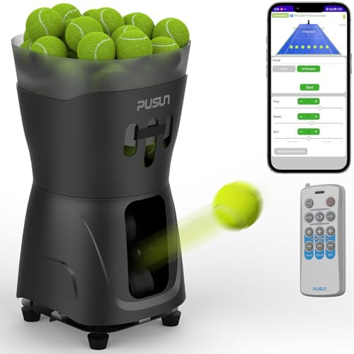 PUSUN PT-MINIPro Tragbare Tennisballmaschine - Leichte Indoor-Tennismaschine mit APP-Steuerung, 65-Ball-Kapazität, Tennistrainer für Schulen (3-5h Akku)