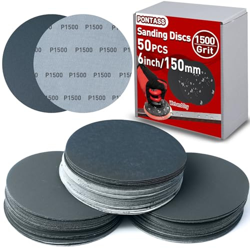 Disques de Ponçage 150mm Disques Abrasifs Auto-Agrippants Grain 1500, 50 Pièces Papier de Verre Sec à l'eau, Disques Abrasifs Ronds, pour Meulage Fraisage, Gravure, Auto, Mastic, Plastique, Vernis