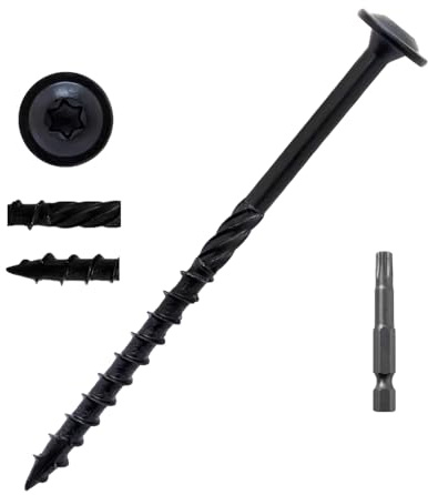 50Pcs Washer Head Heavy Duty Construction Structural Wood Timber Screws,6.3 x 100mm Torx Wood Screws, Carbon Steel Black Oxide Coated Composite Decking Screws for Wood & Metal,with T30 Torx Bit