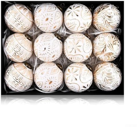 UrbanHui 12 Stück Vintage-Weihnachtsbaumkugeln, 8 cm, hängende Kugeln, Weihnachtsbaum-Anhänger für Zuhause, Party, Hochzeit, Urlaub (weiß)