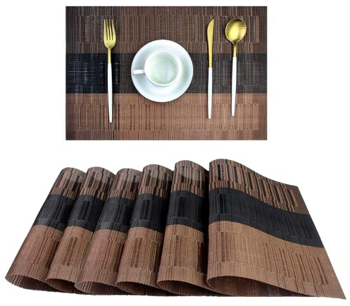 Komforbaa Tovaglietta Lavabili 45x30cm, sottopiatti Individuali Set da 6 pezzi, Resistenti al Calore tovagliette colazione Gradiente caffè