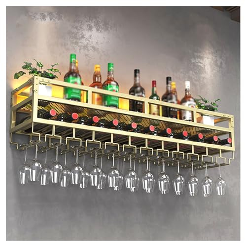 Botellero Vino De Pared con Portavasos & Luces LED, Wine Rack Garrafeira De Vino Mueble Bar para Salon, Vinoteca, Casa Muebles Cocina Cocina Despensa Bar 60-150cm