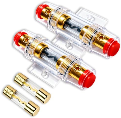 2 Stück AGU-Sicherungshalter Inline mit 2x 60A AGU-Sicherungen, Vergoldete Sicherungshalter für Auto Audio Verstärker Alarm Kompressoren, Geeignet für 4/6/8/10 AWG Kabel
