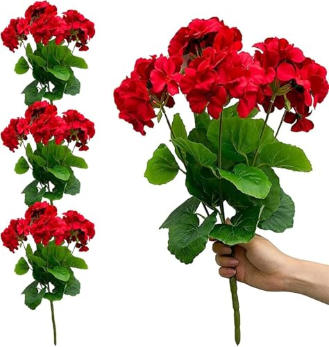 Plantas de Geranio, Flores Artificiales, 4 Piezas de 14 Pulgadas, geranios Falsos Resistentes a los Rayos UV para Exteriores, Resistentes a la decolor