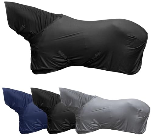 Covalliero - Abschwitzdecke Light – Pferdedecke mit Halsteil (separat) – Transportdecke mit Schnellverschlüssen & Kreuzgurten – schnell trocknend & atmungsaktiv – Schwarz – 135cm