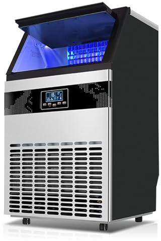 Machine à glaçons commerciale, 100 kg/24h, machine à glaçons industrielle, autoportante, en acier inoxydable, nettoyage automatique avec capacité de stockage de glace de 15 kg