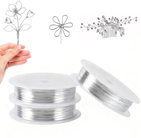 304 Edelstahldraht Basteldraht 3 Rollen Silberdraht 0,5 mm x 100 m, Schmuckdraht Aluminiumdraht Biegbarer Basteldraht Draht Stainless Steel mit Spule für Schmuckherstellung Heimwerken Basteln