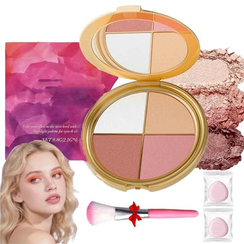 Palette Illuminatrice Yeux Et Joues - Fards à PaupièRes Et Enlumineurs4-En-1,Pour Blush,Illuminateur Yeux Et Joues,Longue Tenue,Poudre Contour éClat Naturel,Pour Joues Et Yeux (y-1Pcs, size)