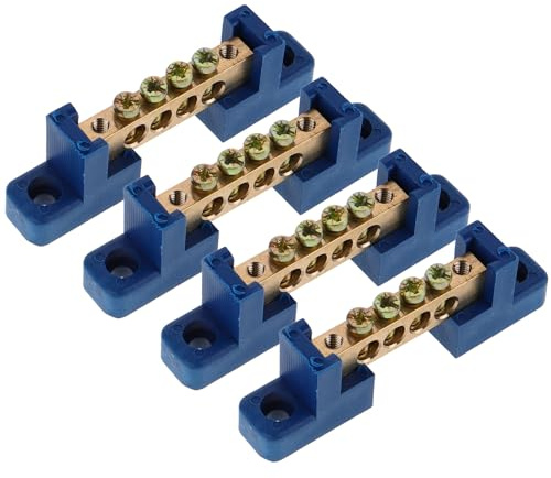 MAGICLULU Kit Morsettiera in Rame 4 Fori per Barra di Messa a Terra, Terminale di Cablaggio per Scatola di Distribuzione, Morsettiere per Uso Marino e Impianti Elettrici Industriali