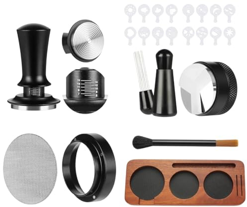 HiNADA Espresso Zubehör Set, Kaffee Tamper 51mm mit Tamperstation, Coffee Leveler, WDT Tool, Dosierring, Reinigungsbürste, Puck Screen (51 mm)