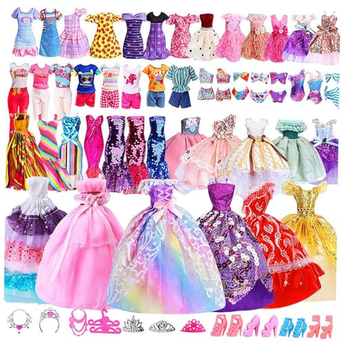 Amagogo 68 Puppenkleider und Accessoires, handgefertigte Modekleider mit Brautkleidern und Schuhen für 30 cm große Mädchenpuppen zum Anziehen