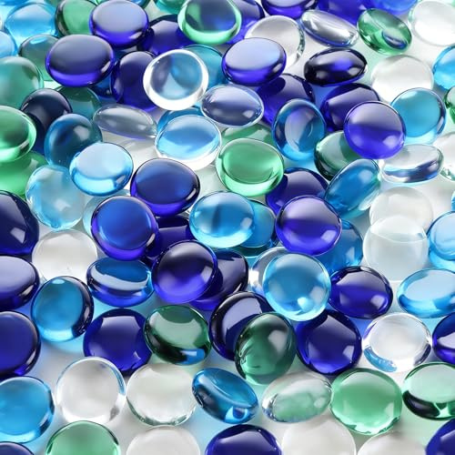 Ghligna Glass Beads for Vases and Pebbles for Plant Pots - 3KG Decorative Flat Stones, 4 Mixed Colors for Aquarium, Fish Tank, Garden & Craft Decor, 17-19mm