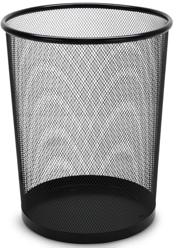Waytex Corbeille à Papier de Bureau en Métal Mesh Noir – Grande Contenance 18 Litres – Poubelle Ronde Ajourée Haute Résistance pour Bureau, Maison – Diamètre 29,5cm x Hauteur 34cm