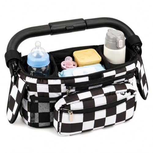 AuraFusion Organiser Pram Bag Pram Organiser Pushchair Organiser 13 Inch For Parents Mothers Fathers For Travel Walk Shopping Stroller Bag Black White