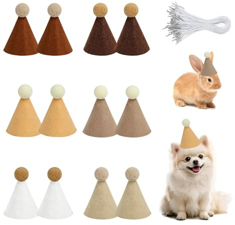 AKINSTER 12 Stück Mini Partyhüte für Kuscheltiere Geburtstagsmützen für Katzen Hunde Kaninchen und Verschiedene Tieraccessoires Festival Deko Foto Prop
