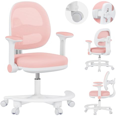 MARK ADLER Junior 3.6 Ergonomischer Schreibtischstuhl für Kinder - Rose | Mitwachsender Drehstuhl 90-160 cm - Höhenverstellbar - Mit Fußstütze - Klappbare Armlehnen 0-90°