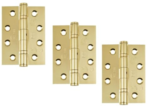Eclipse Grade 13 Ball Bearing Fire Door Hinges, 4 Inch 102mm, Stainless Steel, Pack of 3 (Polished Brass)