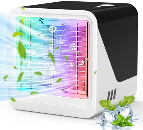 Aire Acondicionado Portátil, Ventilador Sin Tubo Exterior, 3 Velocidades | 500 ml, Silencioso y Bajo Consumo, Ventilador Compacto con Refrigeración por Agua, para Dormitorio y Oficina