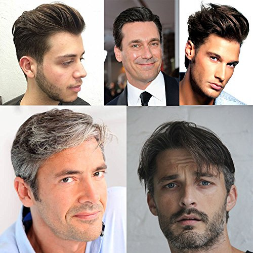AIRAO Alle Pu Toupee Toupet Haarteil Ersatz Männer Perücken Gebleichte Knoten Unsichtbare Natürliche Aussehende - Indische Menschliche Haar #1B50(Aus Schwarz Mit 50% Weißes Haar)