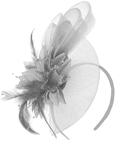 Caprilite Fascinator / Fascinator mit Blumenmotiv und Federn, silbergrau, Einheitsgröße