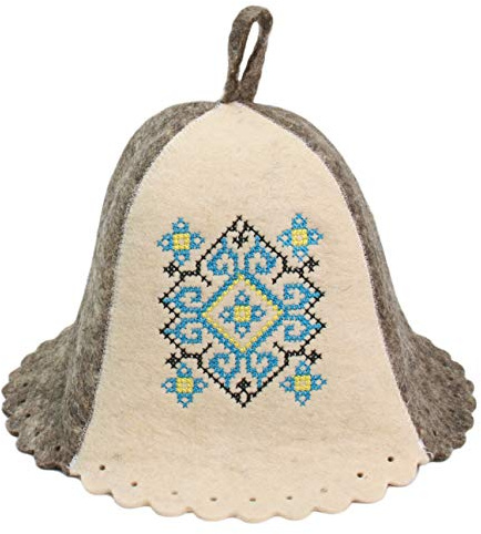 PetriStor, Cappello da Sauna, Ornamento ucraino Blu da Bagno/vaporario Cappello per Uomo/Donna in Feltro Naturale