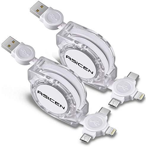 ASICEN 3 in 1 Einziehbares Ladekabel, Multi USB Kabel, mit Datenübertragung | 1m Multi Ladekabel, 3 in 1 Ladekabels USB C Schnellladekabel für iPhone 18 17 16 15 14 13 12 11,Android,Galaxy,Tablet