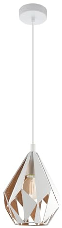 Eglo pendellampa Carlton 1, 1 glödlampa vintage pendellampa, retro hängande lampa av metall i vitt och guld, E27-fattning, Ø 20,5 cm