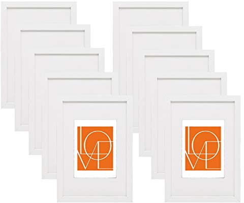 WOLTU Bilderrahmen 21x29,7 cm A4, Fotorahmen zum vertikalen oder horizontalen Aufhängen/Aufstellen, Holzrahmen mit Passepartout, Set of 10 Posterrahmen Collage Wanddeko, Weiß