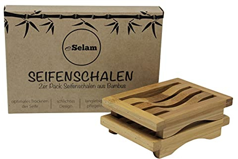 Tvålskålar av bambu 2-pack – optimal torkning och förvaring av dina tvålar – vacker och enkel design – 100 % plastfri tvålkopp tvålhållare från eSelam