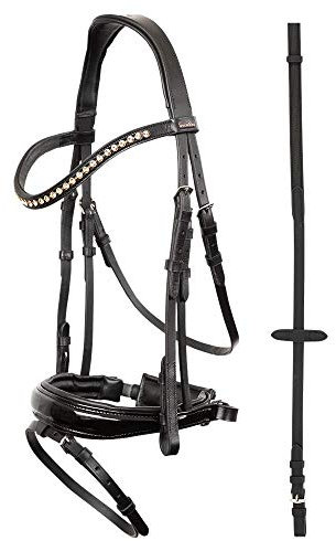 Premiere Schwedischer Trensenzaum Brest Lackleder, gepolstert und mit Strasssteinen (Warmblut, Schwarz)