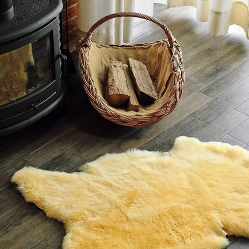Sheepmania Tappeto in pelliccia di agnello, vera pelliccia di agnello, carpet, in pelle di pecora spessa e folta – tappeto – tappeto – coperta – base nel passeggino – giallo oro