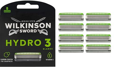WILKINSON SWORD - Hydro 3 Rasierklingen für Männer | Feuchtigkeitsspendendes Gel | Packung mit 8 Rasierklingen