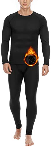 Roadbox Thermounterwäsche Herren,Lange Funktionsunterwäsche Set Atmungsaktiv & Weich Thermobekleidung männer Winter für Lauf,Fahrrading,Fußball,Skifahren; Schwarz,2XL