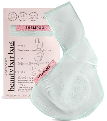 Kitsch Bar Soap Saver Bag – Patented Mesh Bag Soap Holder for Shampoo and Conditioner Bars - Extends Use & Prevents Soggy Mess - Recycled Mesh Beauty Pouch, Eco-Friendly – Mint