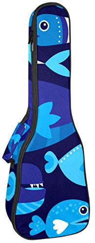 Ukulele väska marinblått undervatten delfinmönster ukulele fodral för Sopran Tenor konsert 23 tum 10 mm tjock mjuk vadderad justerbara remmar spelväska